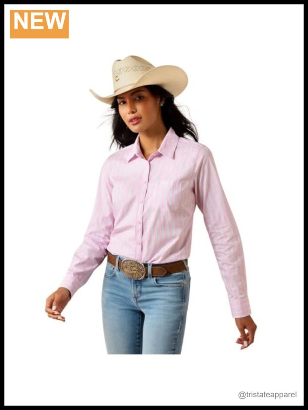 Women's Fitted Button-Down Shirt Cotton Elastane Long Sleeve Striped Western